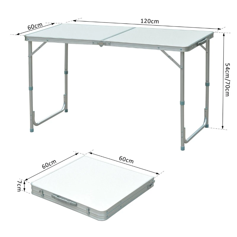 Outsunny Mesa de Campismo Dobrável Convertível em Mala com Altura Ajustável para Piquenique 120x60-54-70cm Prata