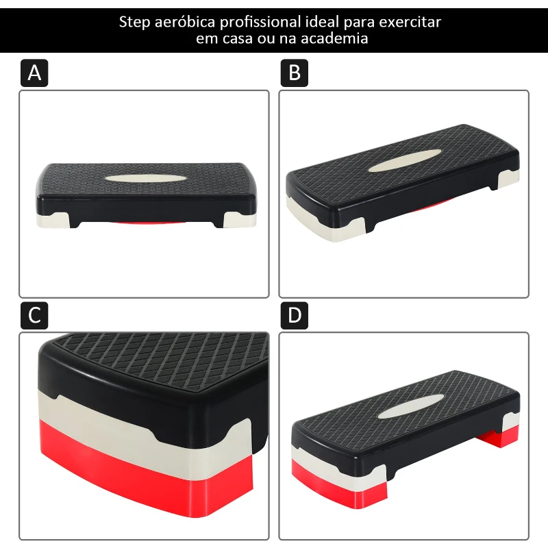 HOMCOM Step para Exercício Aeróbico Plataforma Step com Altura Ajustável em 2 Níveis com Carga Máxima 150kg para Exercício em Academia Casa 68x29x10-15cm Preto e Vermelho