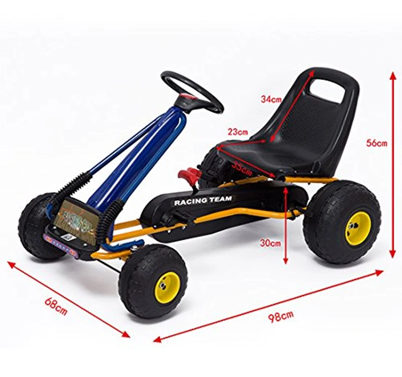 HOMCOM Kart com Pedais para Crianças acima de 3 Anos com Assento Ajustável Freio de Mão 96x68x56cm Azul e Preto