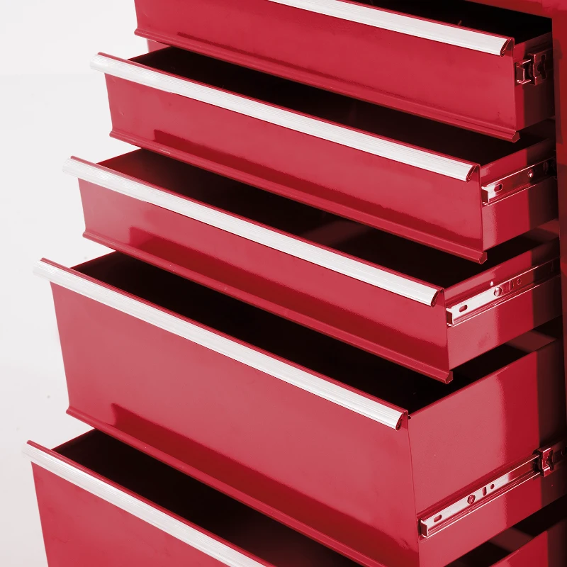 HOMCOM Carrinho de Ferramentas para Oficina com Rodas e 5 Gavetas Fechadura e Alça Lateral 61,5x33x85 cm Vermelho