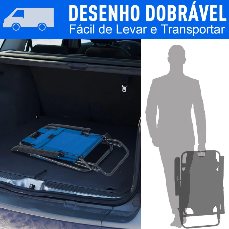 Outsunny Espreguiçadeira Reclinável com Almofada para a Cabeça Espreguiçadeira Dobrável e Portátil para Praia Campismo 118x60x80cm Azul