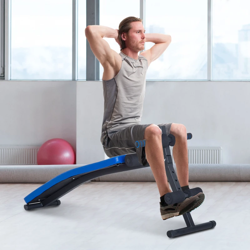 HOMCOM Banco de Abdominais Banco de Musculação Carga Máx 110kg com Altura Ajustável 144x47x51-63cm Preto e Azul