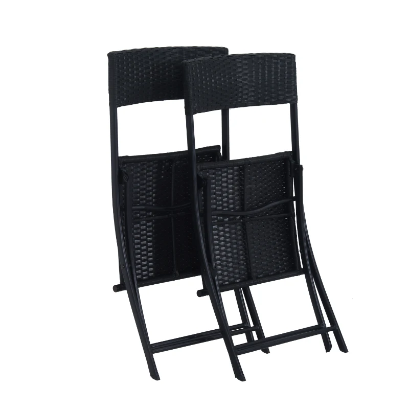 Outsunny Conjunto de Jardim de Vime 3 peças Dobráveis Jogo de Mesa 60x60x72cm e Cadeiras 60x47x83,5cm para Pátio Varanda Terraço Metal Preto
