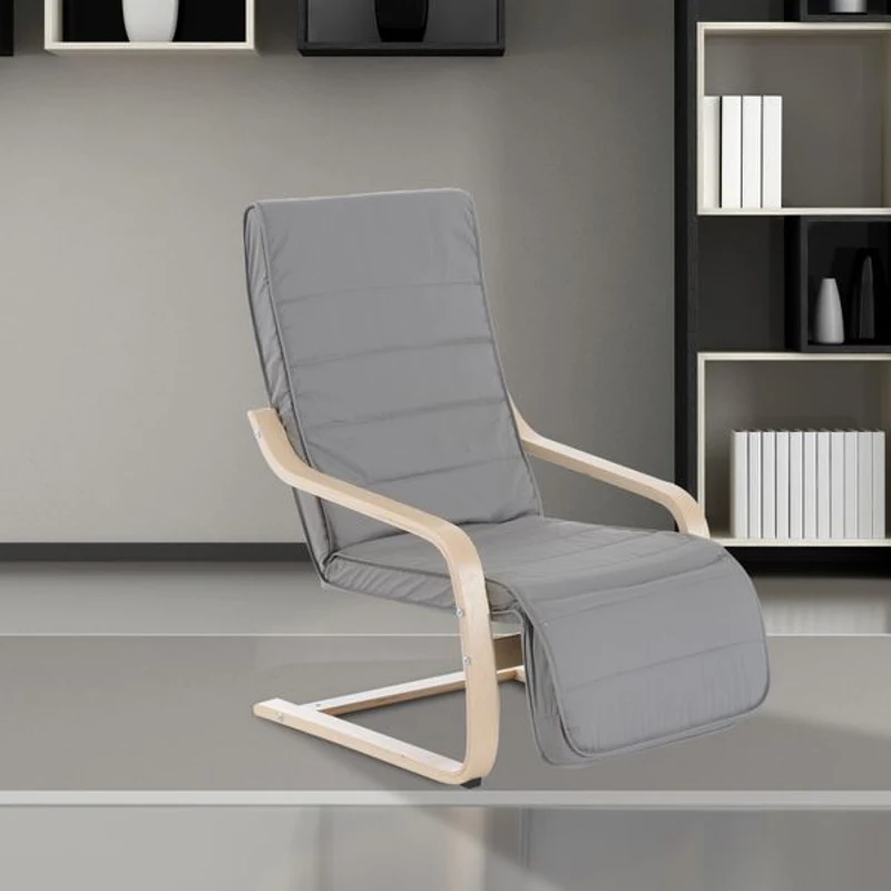 HOMCOM Cadeira Relax Cadeira Relax de Madeira com Apoio para os Pés Ajustável 66,5x83x100cm Cinza