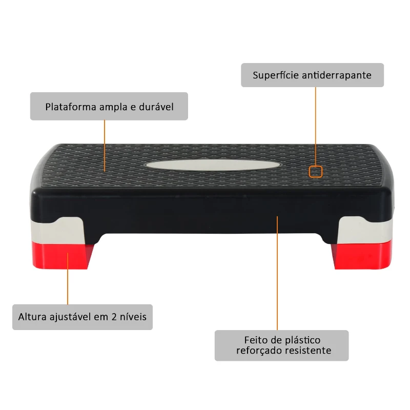 HOMCOM Step para Exercício Aeróbico Plataforma Step com Altura Ajustável em 2 Níveis com Carga Máxima 150kg para Exercício em Academia Casa 68x29x10-15cm Preto e Vermelho