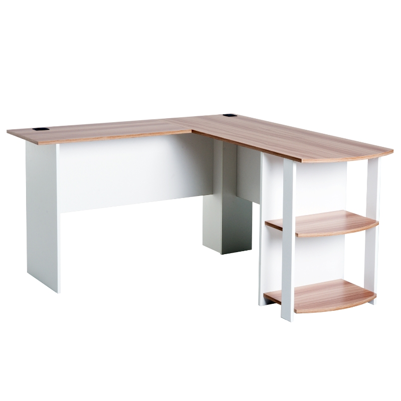 HomCom Mesa de Computador PC Escritório para Oficina Casa Tipo Esquineira Forma L com Estantes Madeira - 136x130x72cm