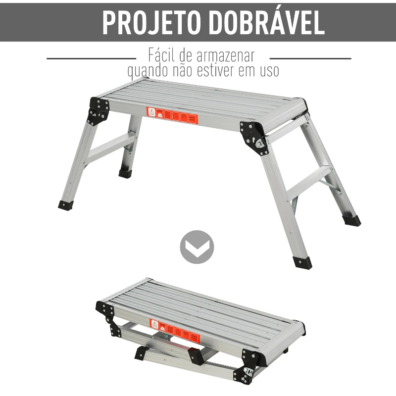 HOMCOM Plataforma de Trabalho de Liga de Alumínio Plataforma de Trabalho Dobrável com Pés Antiderrapantes 113x41x48,5cm Prata