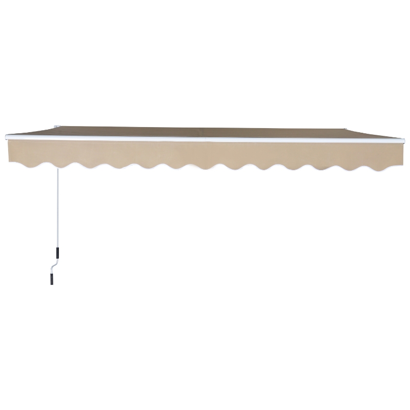 Outsunny Toldo Manual Dobrável de Alumínio 3,5x2,5m com Manivela Impermeável Proteção Solar UV Alumínio Aço Tecido de Poliéster Creme