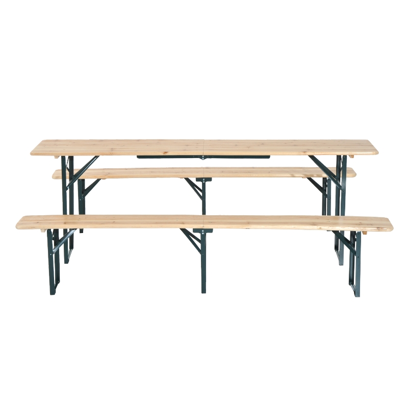 Outsunny Conjunto de Mobiliário de jardim para 4-6 pessoas Conjunto de mesa e 2 bancos dobráveis verde e madeira
