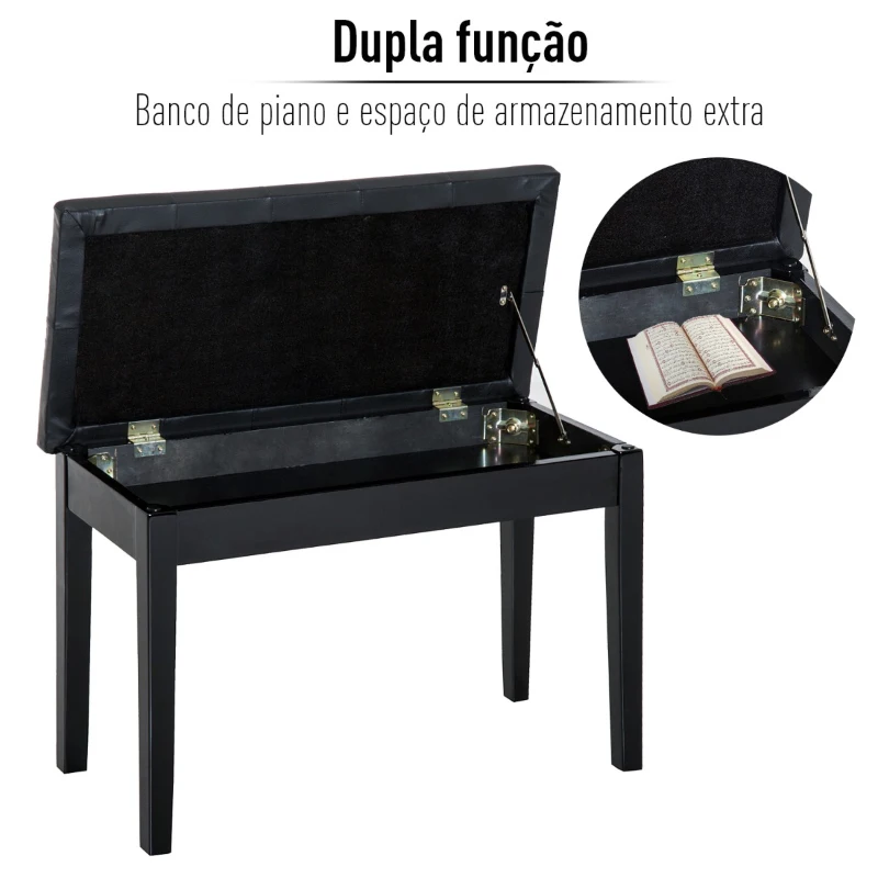 HOMCOM Banco de Piano Banco para Piano com Espaço de Armazenamento Assento de Couro Sintético Acolchoado76x36x50cm Preto
