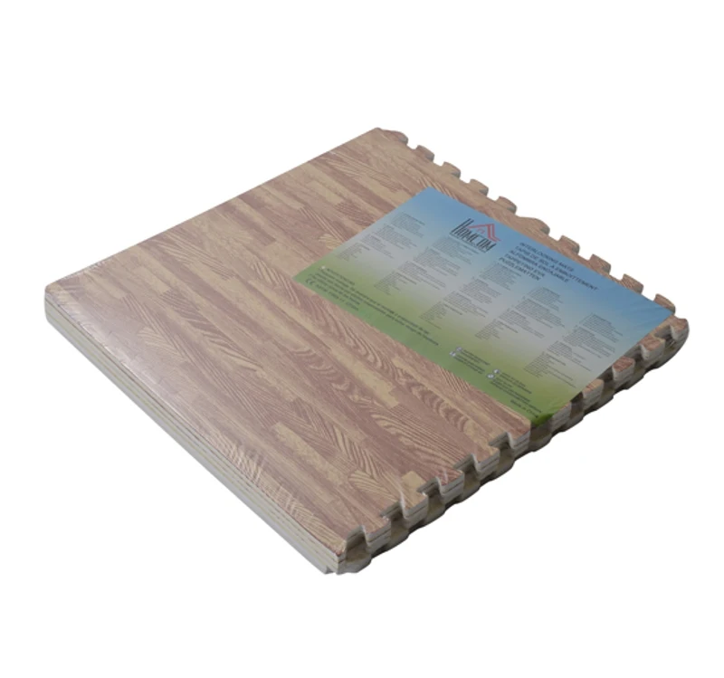 HOMCOM Tapete Puzzle 16 Peças 60x60x1cm 6m² Tapete de Proteção de Borracha Eva para Casa Academia Marrom