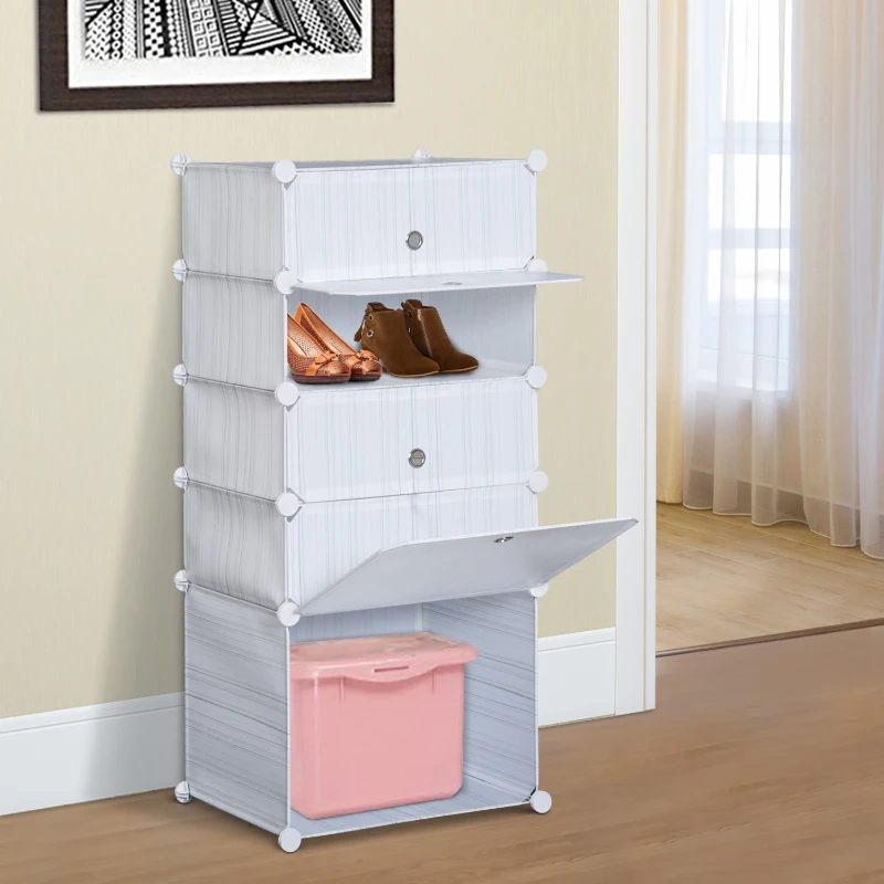HomCom Armário Modular Plástico Branco Estante 5 Baldes Roupeiro Sapateiro Comoda Combinado Móvel Organizador Roupa Sapatos Acessório Brinquedos