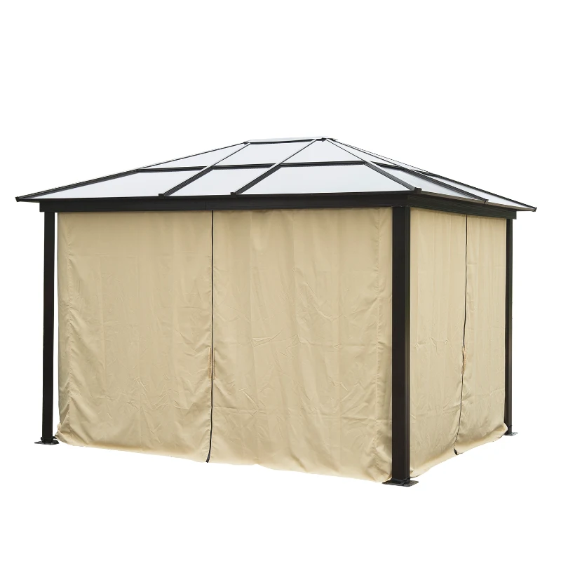 Outsunny Pérgola de Jardim 3x3,6m cor marrom e creme de policarbonato, alumínio e poliéster
