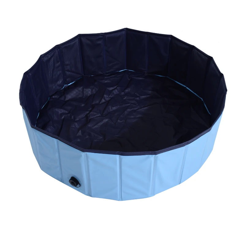 PawHut Piscina Dobrável para Cães Ø100x30 cm Banheira Portátil para Animais de Estimação Antiderrapante PVC Multiusos Cor Azul