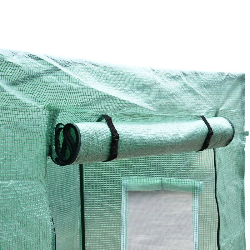 Outsunny Estufa de Jardim com Tubos de Aço 1 Porta e 2 Janelas Enroláveis 200x73x150-168 cm Verde