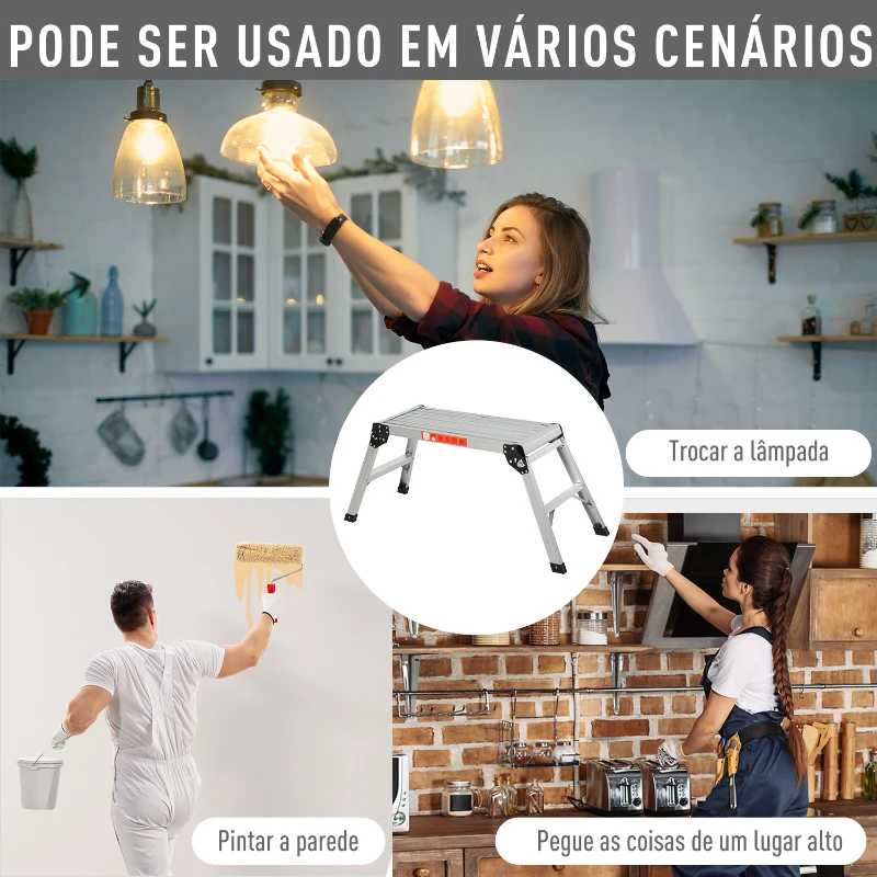 HOMCOM Plataforma de Trabalho de Liga de Alumínio Plataforma de Trabalho Dobrável com Pés Antiderrapantes 113x41x48,5cm Prata