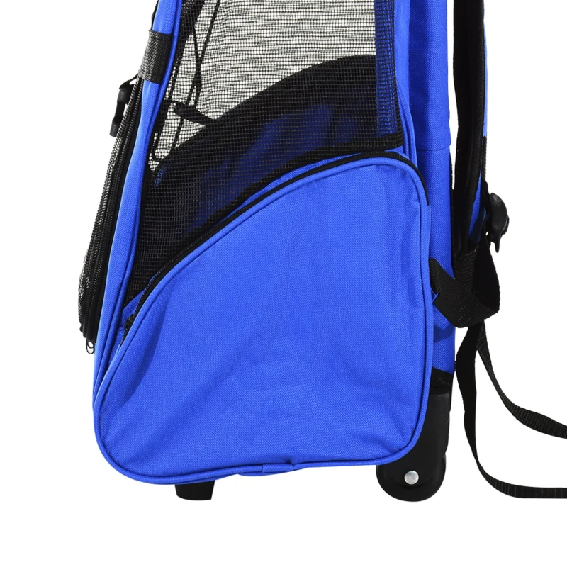 PawHut Transportadora 2 em 1 para Animais de Estimação Mochila ou Carrinho de Viagem para Cães e Gatos com 2 Rodas Alça Retrátil de Alumínio e Bolso de Armazenamento 42x25x55cm Azul