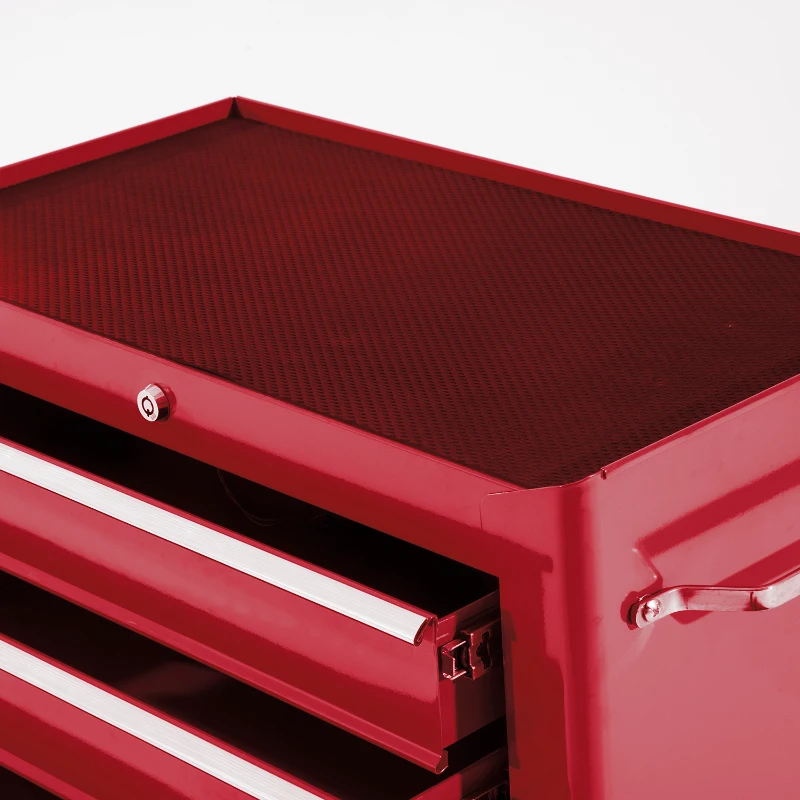 HOMCOM Carrinho de Ferramentas para Oficina com Rodas e 5 Gavetas Fechadura e Alça Lateral 61,5x33x85 cm Vermelho
