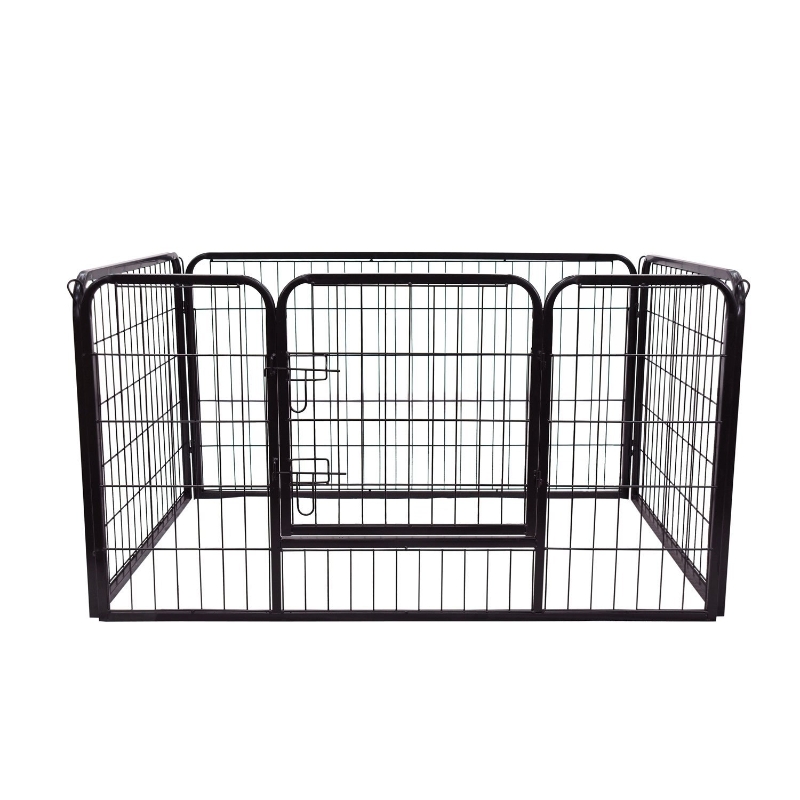 PawHut Parque para Animais de Estimação Retangular Gaiola para Cães 4 Paineis de Metal com Porta e Dupla Fechadura Cerca de Treinamento 129x84x70cm Preto
