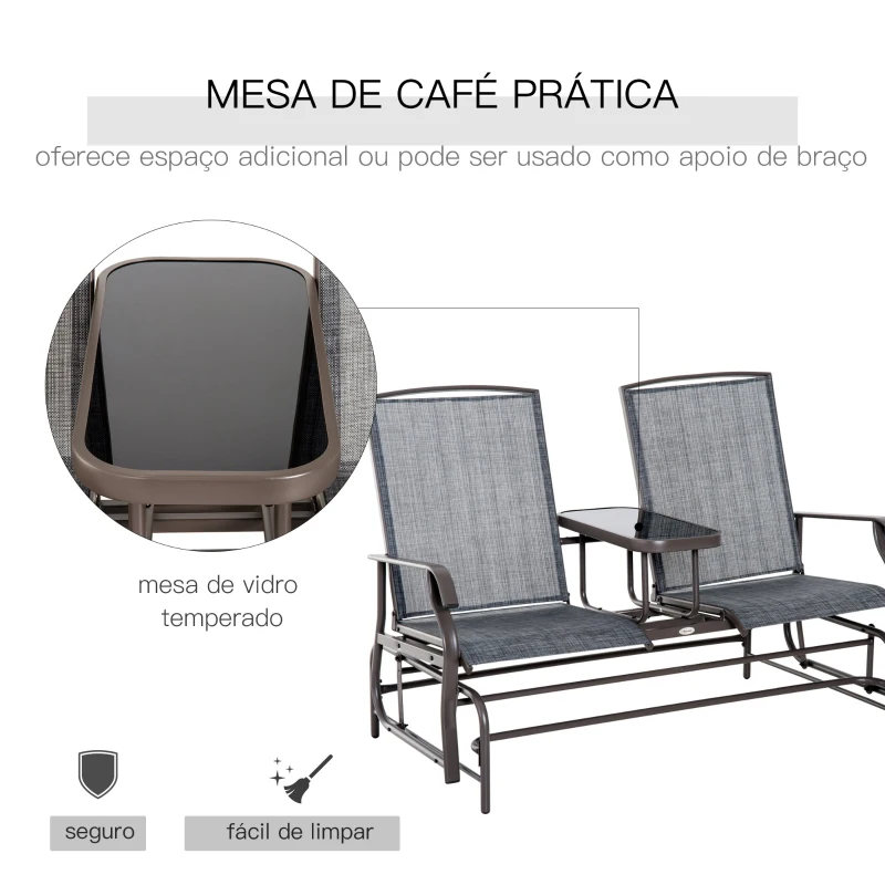 Outsunny Banco Baloiço de 2 Lugares Banco Inclinável para Jardim  Pátio em Tecido de Metal e Textilene 148x81x100cm Marrom e Cinza