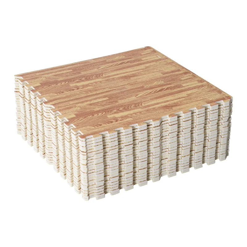 HOMCOM Tapete Puzzle 24 Peças 60x60x1cm 9m² Tapete de Proteção de Borracha Eva para Casa Academia Marrom