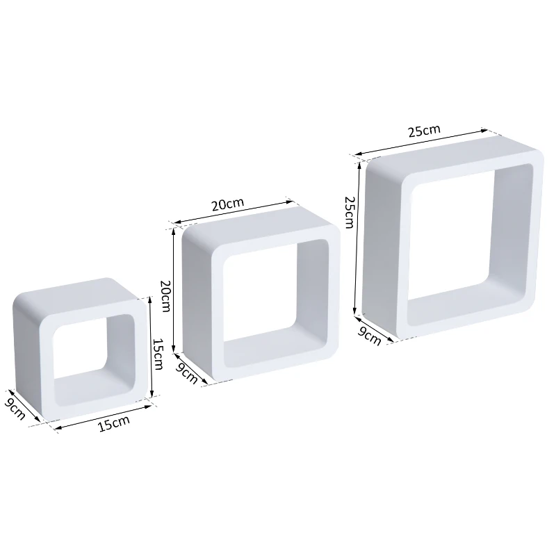 HOMCOM Conjunto de 3 Cubos Prateleiras de Parede para Livros CDs Prateleiras Flutuantes Decorativas Branco