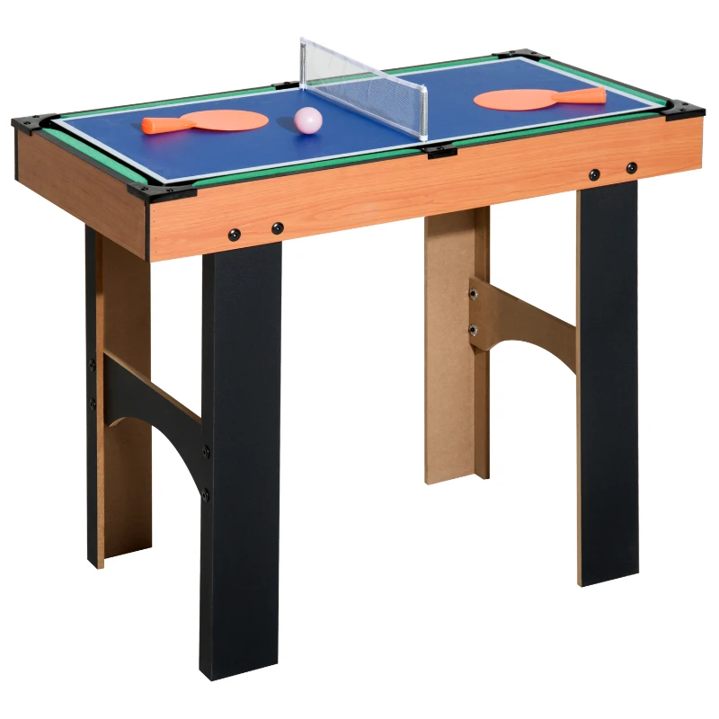 HOMCOM Mesa Multijogo 4 em 1 Inclui futebol mesa Air Hocker Ping-Pong e Bilhar – Jogo de Madeira – 87x43x73cm