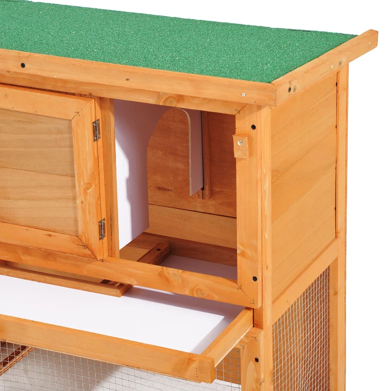 PawHut Coelheira de Exterior de Madeira para Animais Pequenos 2 Níveis com Rampa Teto Asfáltico e Porta com Trava 90x45x80 cm Madeira e Verde