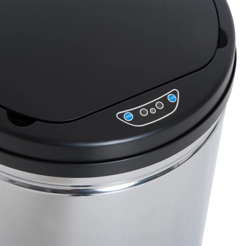 HOMCOM Balde de Lixo Inteligente de Aço Inoxidável 50L com Sensor Infravermelho de Abertura Automática Ø30,5x81,5cm Prata e Preto