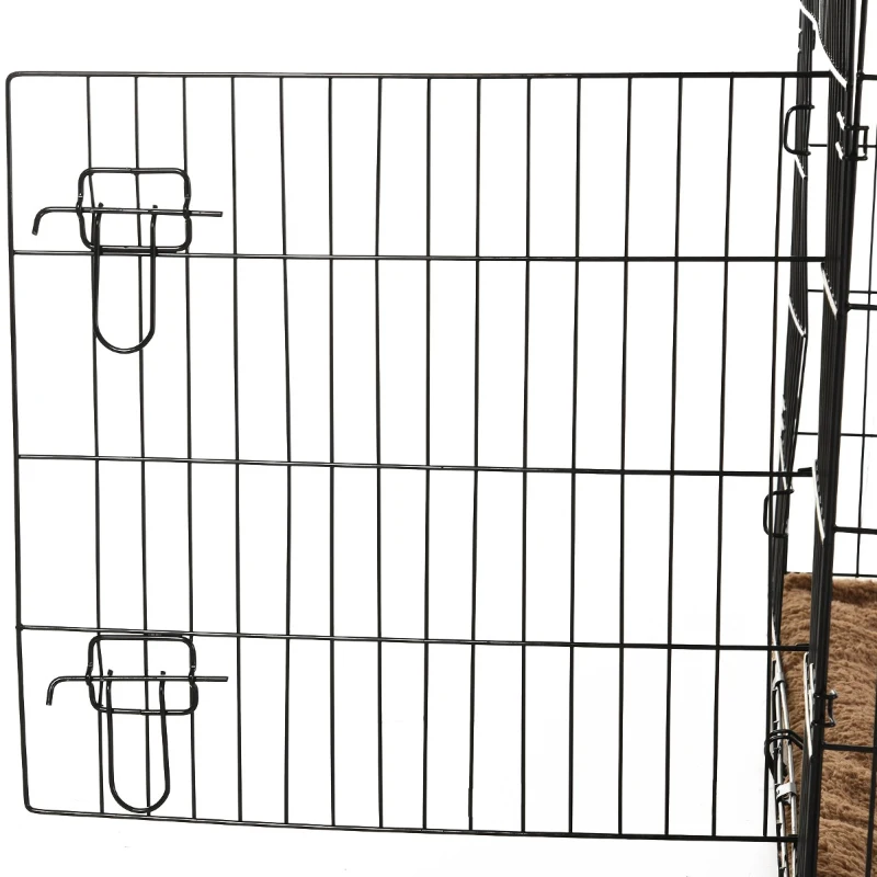 PawHut Gaiola para Cães com Almofada Incluída Gaiola para Animais de Estimação com Alça de Transporte e Grade de Arame 60x43x49,5cm Preto e Marrom