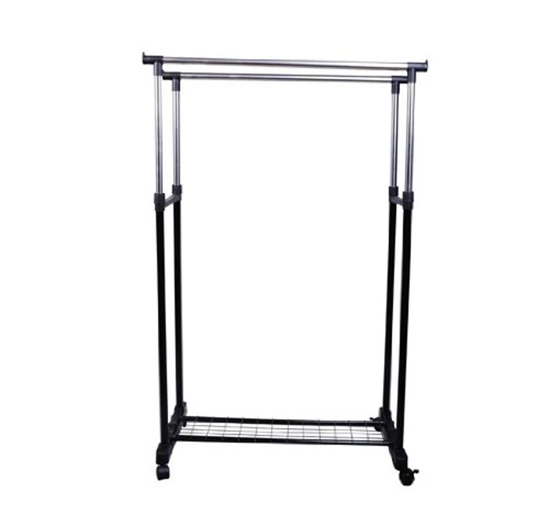 HOMCOM Charriot com Altura Ajustável Cabide com 4 Rodas para Roupa Aço Inoxidável 80x43x85-155cm Preto