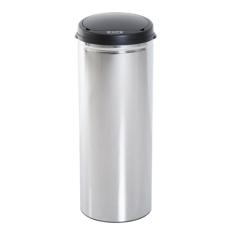 HOMCOM Balde de Lixo Inteligente de Aço Inoxidável 50L com Sensor Infravermelho de Abertura Automática Ø30,5x81,5cm Prata e Preto