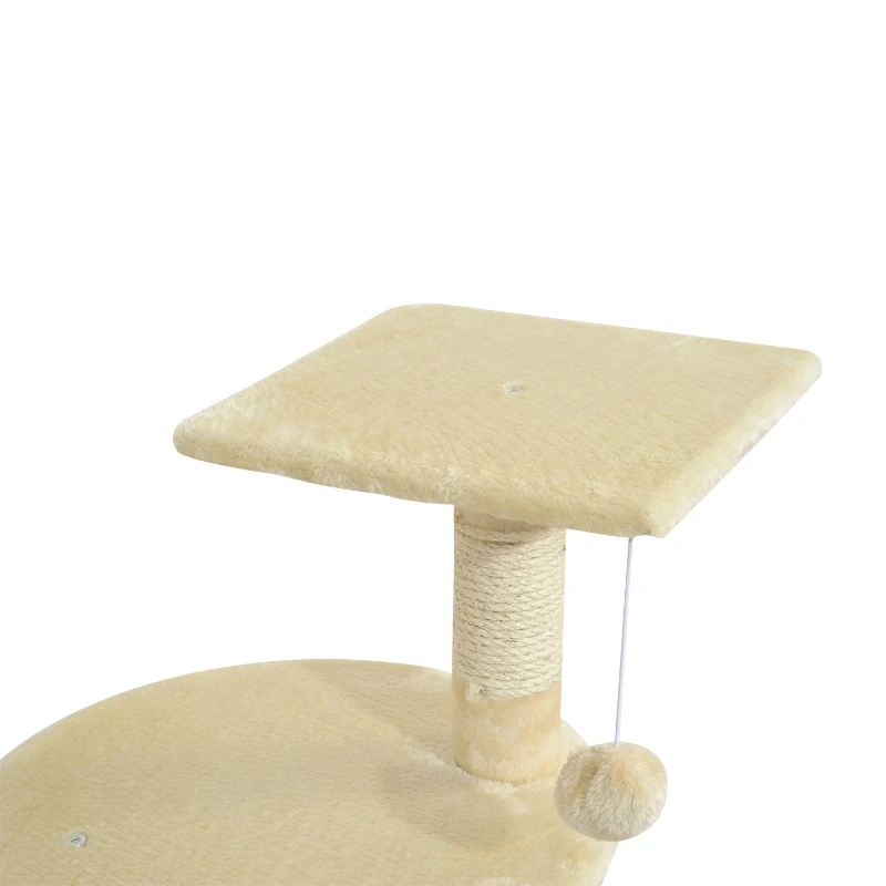 PawHut Árvore Arranhador para Gatos com 4 Níveis Poste de Sisal Caverna Plataformas e Brinquedos Divertidos 75x40x112 cm Bege