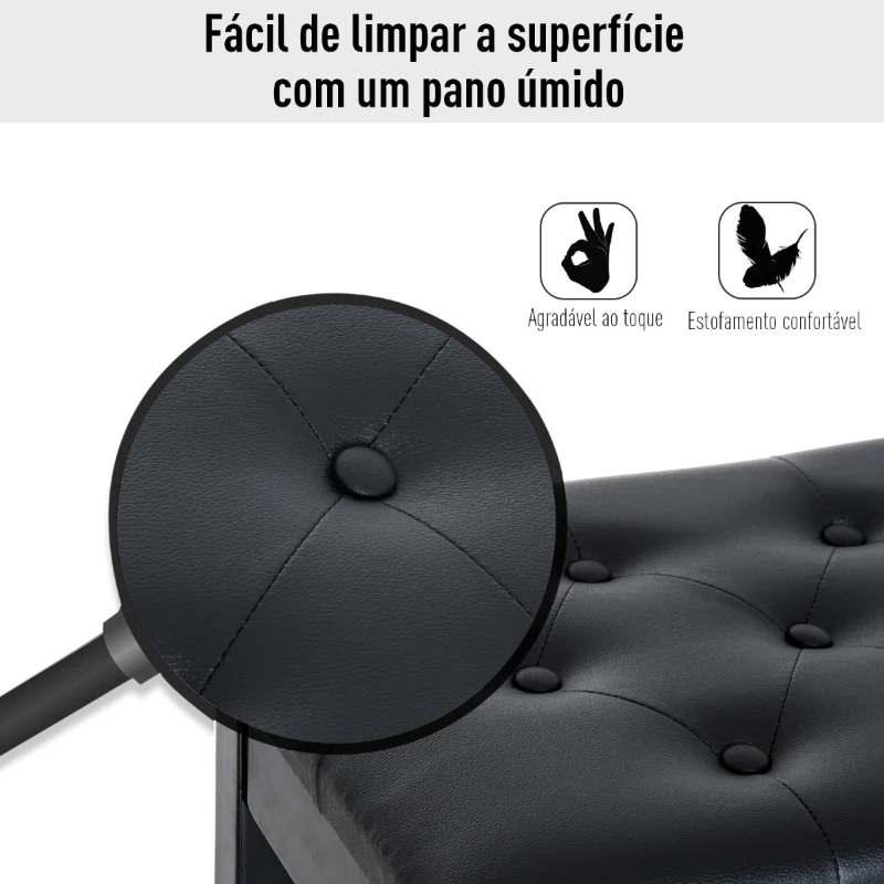 HOMCOM Banco de Piano Banco para Piano com Espaço de Armazenamento Assento de Couro Sintético Acolchoado76x36x50cm Preto