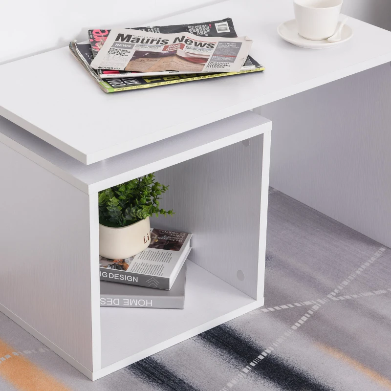 HOMCOM Mesa de Centro com Compartimento Aberto Mesa Baixa Mesa de Centro Auxiliar de Madeira Branca 77x40x44 cm
