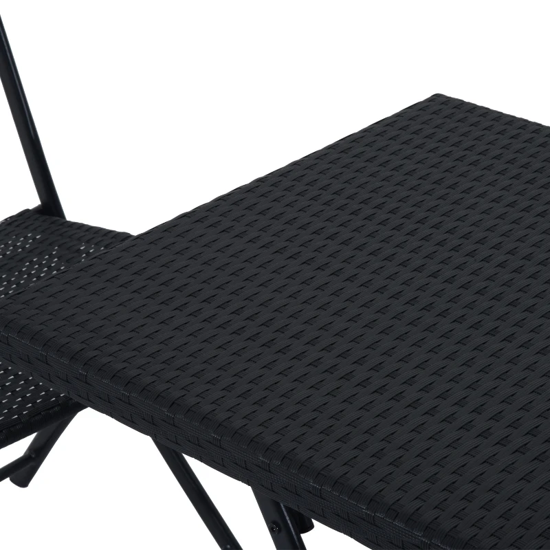 Outsunny Conjunto de Jardim de Vime 3 peças Dobráveis Jogo de Mesa 60x60x72cm e Cadeiras 60x47x83,5cm para Pátio Varanda Terraço Metal Preto