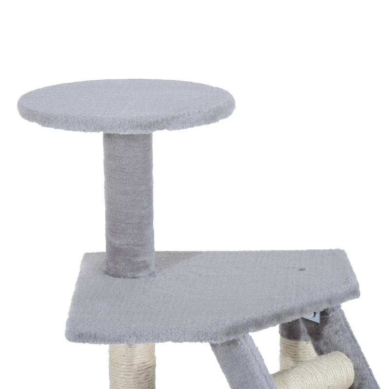 PawHut Arranhador para Gatos com Postes Escadas Caverna Espaçosa Rede Plataformas Centro de Atividades Sisal Natural 55x40x125cm Cinza