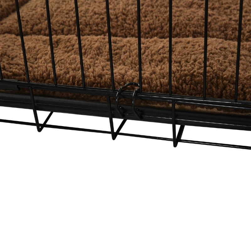 PawHut Gaiola para Cães com Almofada Incluída Gaiola para Animais de Estimação com Alça de Transporte e Grade de Arame 60x43x49,5cm Preto e Marrom