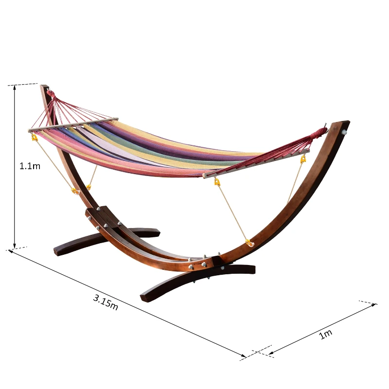 Outsunny Cama Rede com Suporte de Madeira Cama Rede para Praia Campismo Jardim Carga Máxima 120kg 325x118x120cm Madeira e Multicor