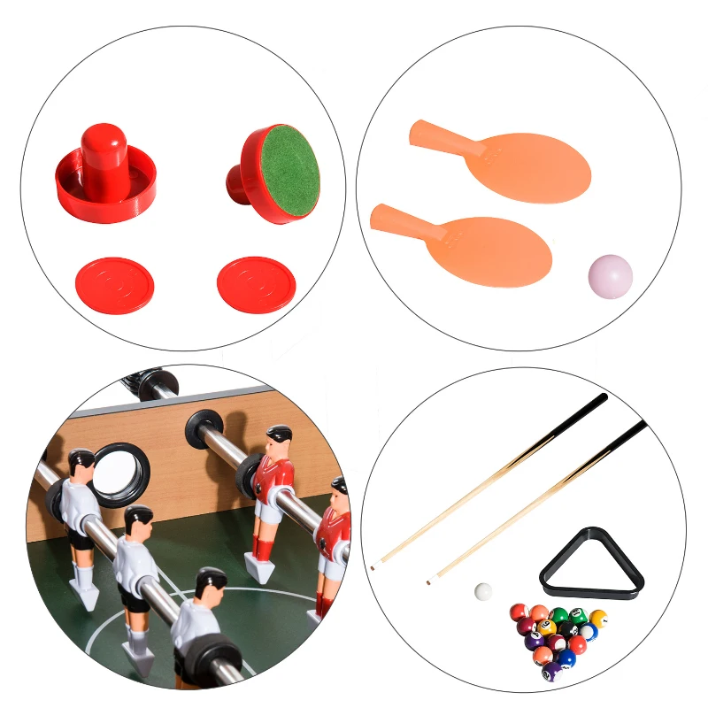 HOMCOM Mesa Multijogo 4 em 1 Inclui futebol mesa Air Hocker Ping-Pong e Bilhar – Jogo de Madeira – 87x43x73cm