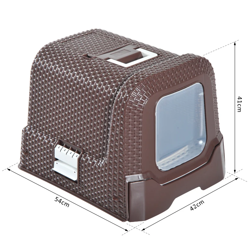 PawHut Caixa de Areia para Gatos com Alça de Transporte Bandeja Removível e Pá 54x42x41 cm Marrom