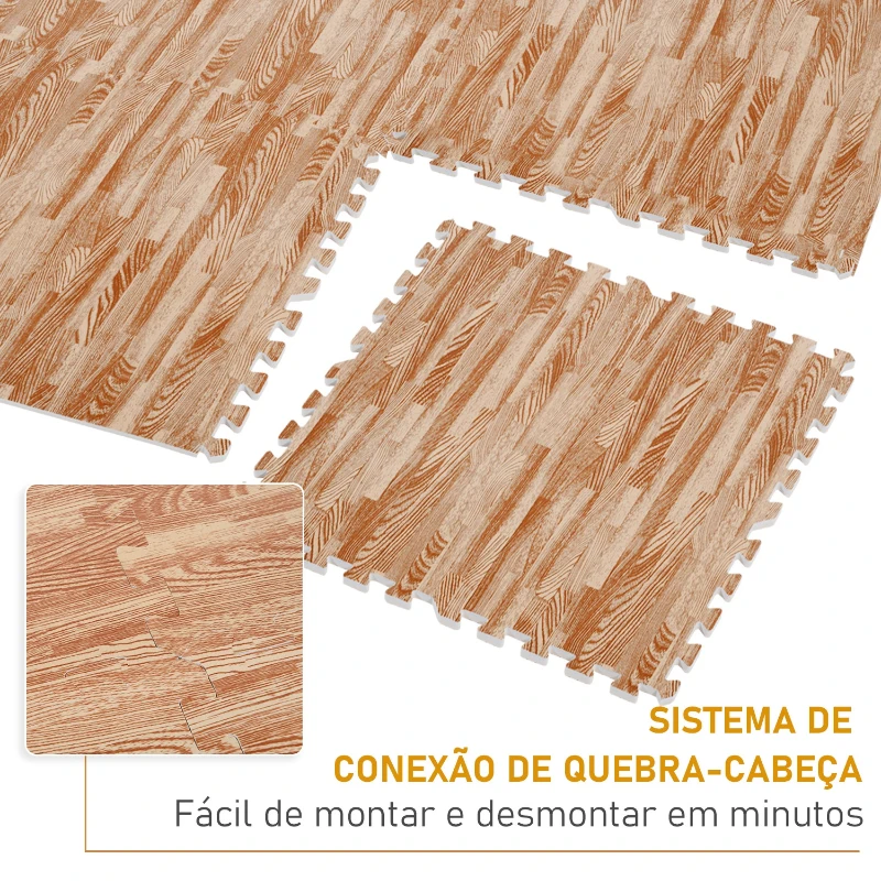 HOMCOM Tapete Puzzle 24 Peças 60x60x1cm 9m² Tapete de Proteção de Borracha Eva para Casa Academia Marrom