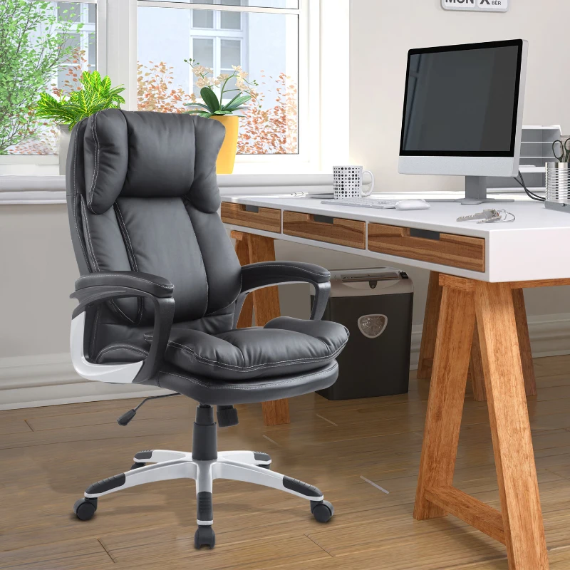 HOMCOM Cadeira de Escritório Giratória Cadeira de Escritório Ergonómica com Apoio para os Braços e Altura Ajustável 66x71x110-120,5 cm Preto