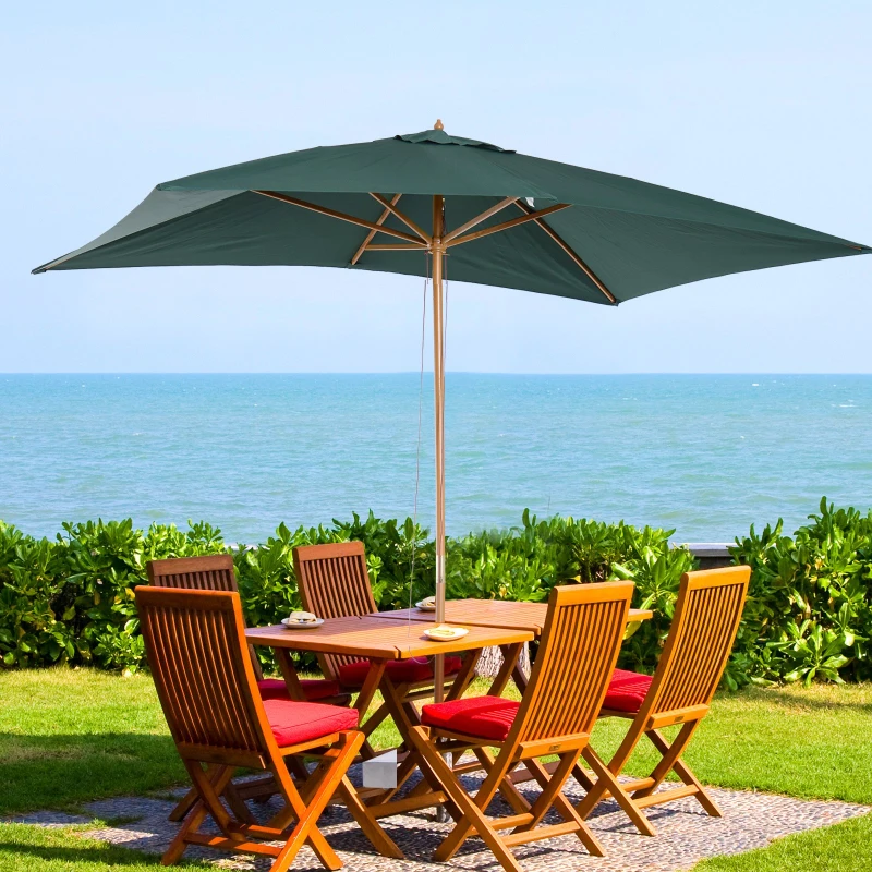 Outsunny Chapéu de Sol de Jardim com Sistema de Polia Teto Ventilado e Mastro de Madeira para Terraço Pátio Exterior 2,95x2x2,55m Verde