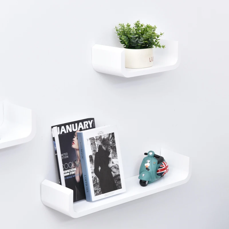 HOMCOM Conjunto de 3 Prateleiras Flutuantes 60/45/30x15x10 cm Prateleiras de Parede para Armazenamento de Livros Fotos Decoração para Sala de Estar Corredor Dormitório Branco