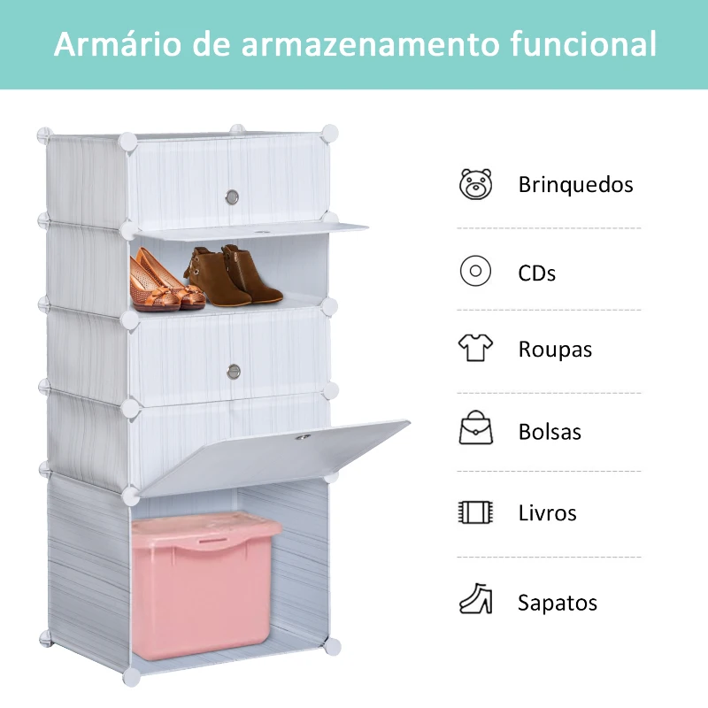 HomCom Armário Modular Plástico Branco Estante 5 Baldes Roupeiro Sapateiro Comoda Combinado Móvel Organizador Roupa Sapatos Acessório Brinquedos