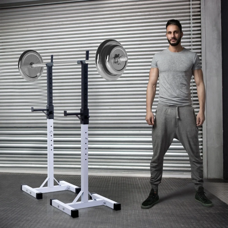 HOMCOM Suporte para Barra de Pesos Prateleira Ajustável de 12 Níveis Barra de Levantamento Pesos Academia Max. 150kg Aço 52x48x108-163cm Branco