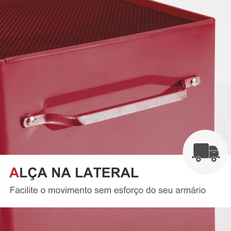 HOMCOM Carrinho de Ferramentas para Oficina com Rodas e 5 Gavetas Fechadura e Alça Lateral 61,5x33x85 cm Vermelho