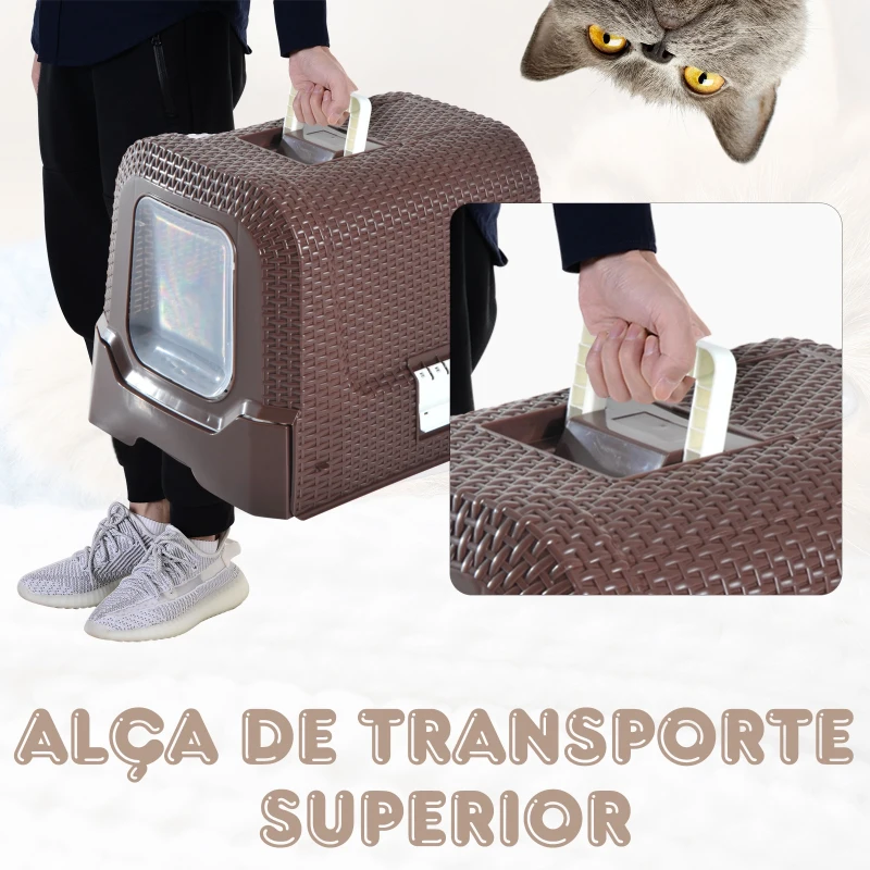 PawHut Caixa de Areia para Gatos com Alça de Transporte Bandeja Removível e Pá 54x42x41 cm Marrom