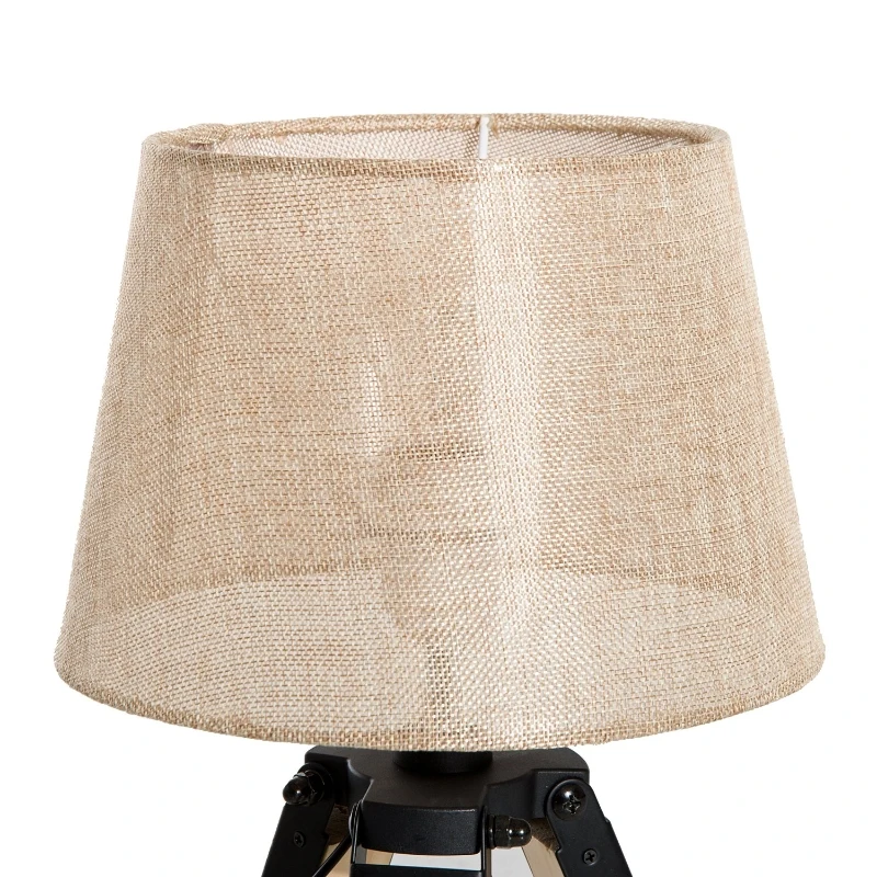 HOMCOM Candeeiro de Mesa Moderno e Original com Base de Tripé e Tela de Tecido de Linho para Dormitório ou Sala de Estar Lâmpada E27 Máx. 40W 24x24x45cm Creme e Madeira
